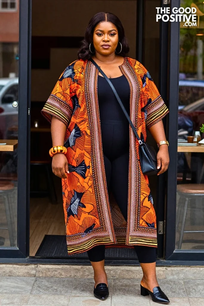 Orange and Black Ankara Kimono Lounge Ensemble