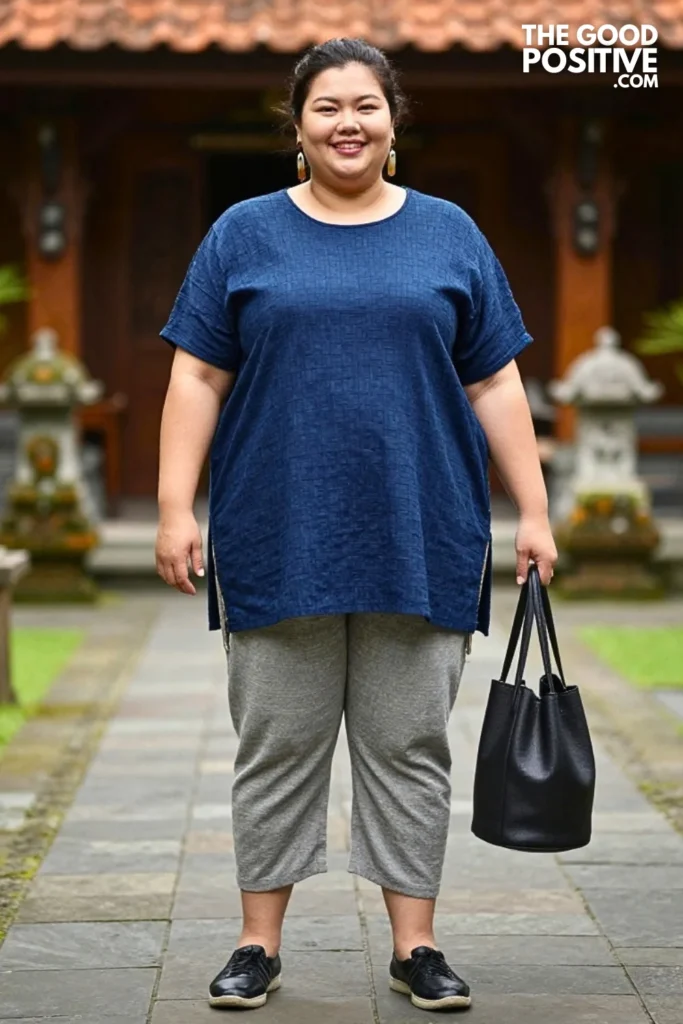 Oversized Indigo Tunic With Cropped Barrel Trousers