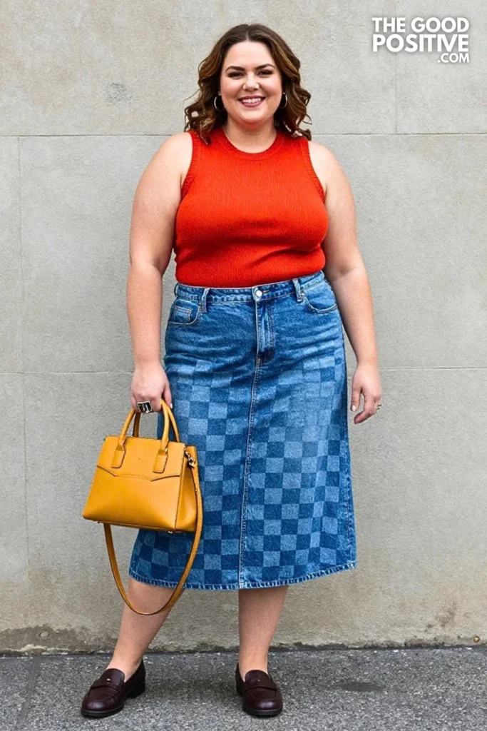 Painted Checkerboard Skirt With Paprika Sweater