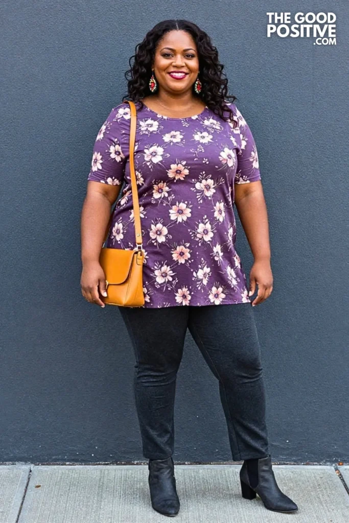 Periwinkle Painted Tunic With Charcoal Trousers