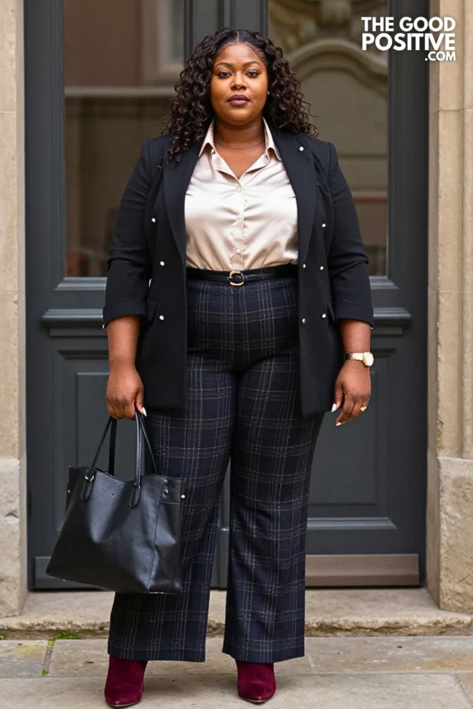 Plaid Trousers With Burgundy Ankle Boots