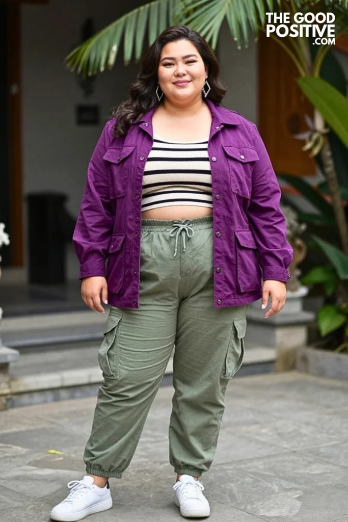 Plum Utility Jacket With Sage Cargo Pants