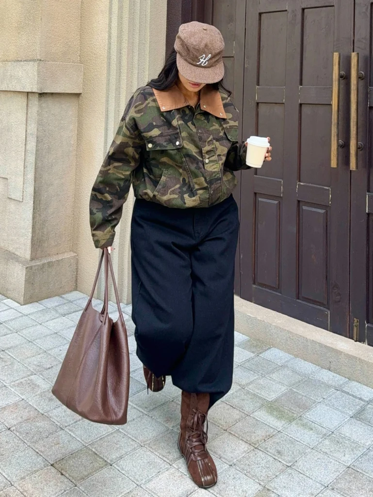 Plus Size Camouflage Lapel Casual Versatile Everyday Denim Jacket