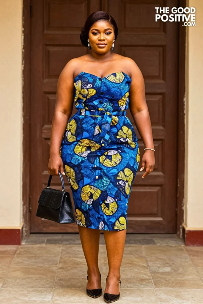 Royal-Blue Ankara Button-Front Shirt Dress