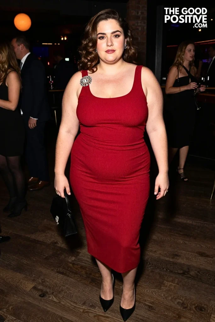 Ruby Knit Dress With Statement Brooch