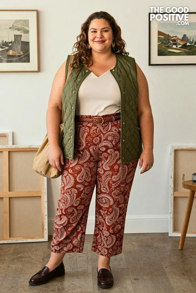 Sapphire Blouse With Olive Quilted Vest