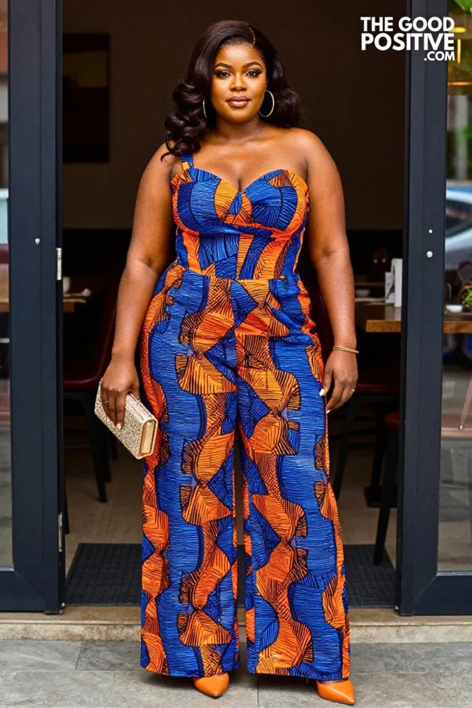 Sapphire and Orange Ankara Wide-Leg Jumpsuit