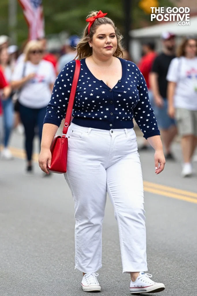 Star-Spangled Cardigan With White Jeans