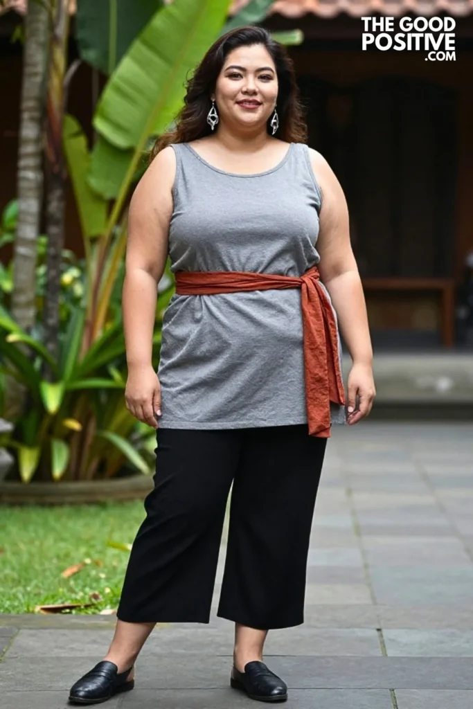 Stone Gray Tunic With Rust Sash Detail