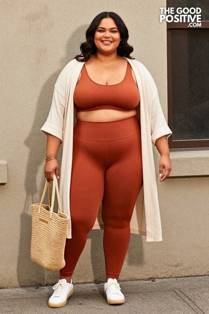 Terracotta Seamless Matching Set With Oversized Cream Cardigan