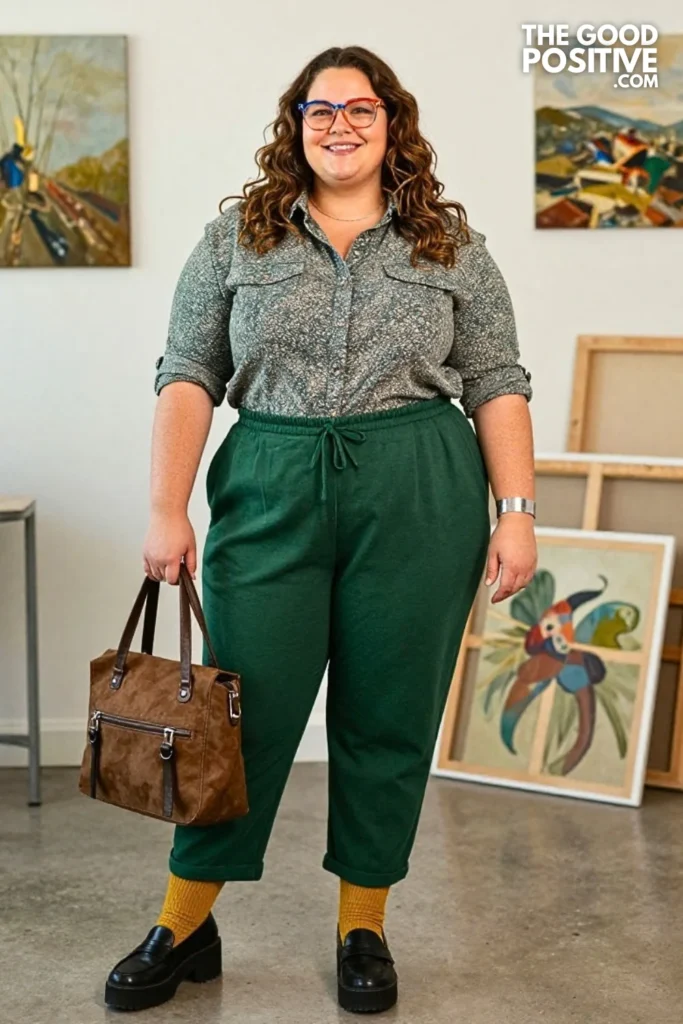 Terrazzo Shirt With Forest-Green Barrel Trousers