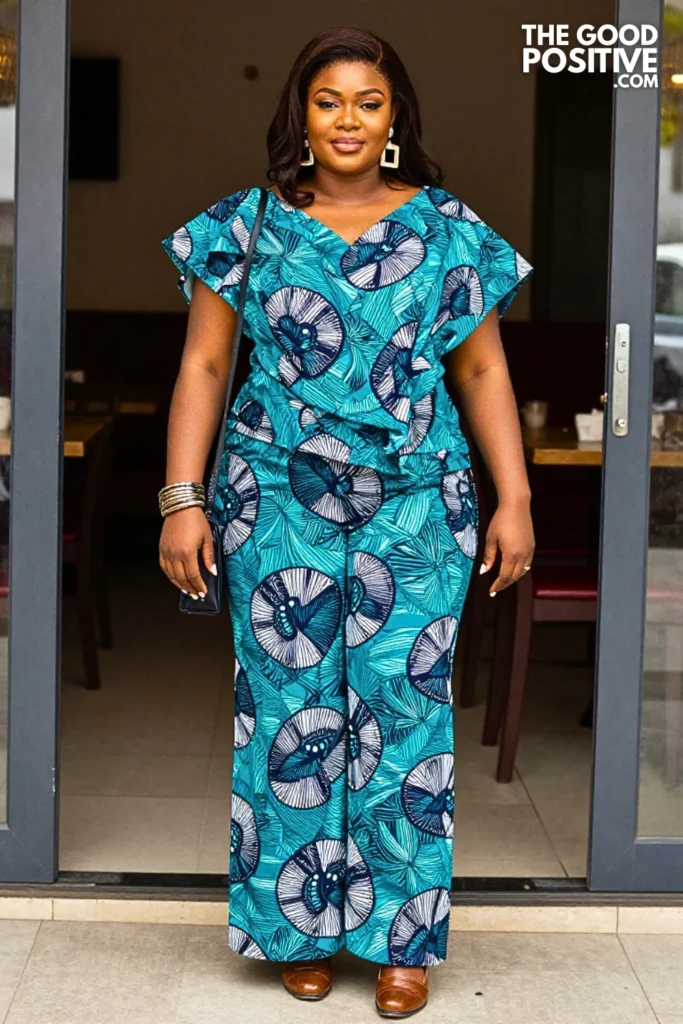 Turquoise Ankara Palazzo and Draped Top Set