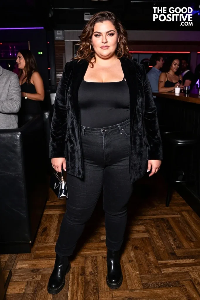 Velvet Blazer With Straight-Leg Jeans