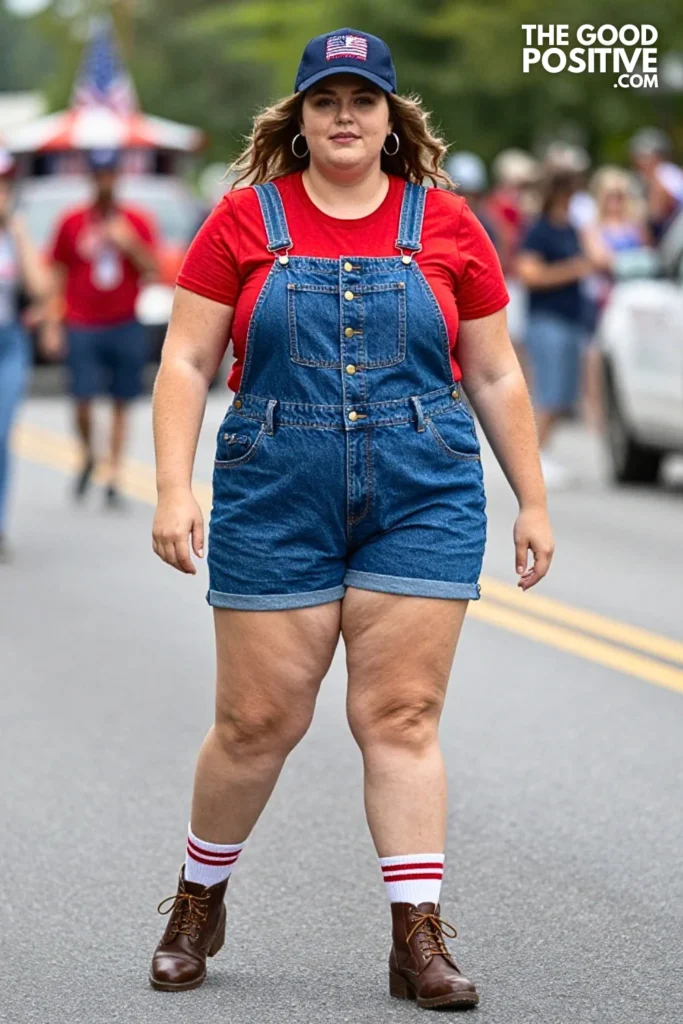 Vintage Red Tee With Denim Overalls