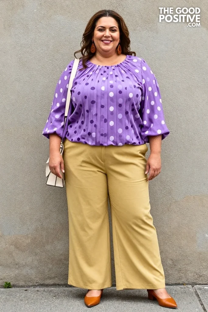 Violet Dot Blouse With Saffron Trousers