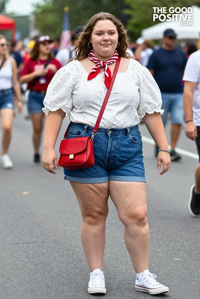 White Eyelet Top With Denim Shorts