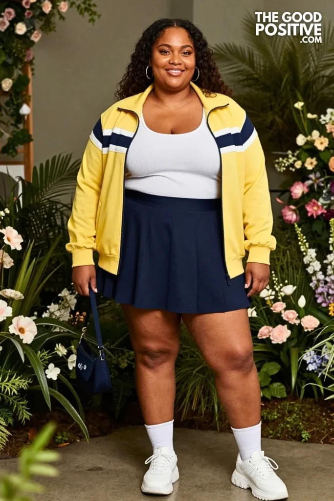 Butter Yellow Track Jacket With Pleated Tennis Skirt