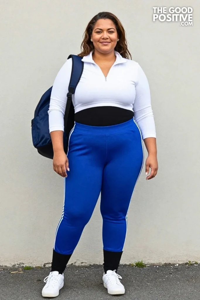 Cobalt Blue Track Pants With White Cropped Quarter-Zip