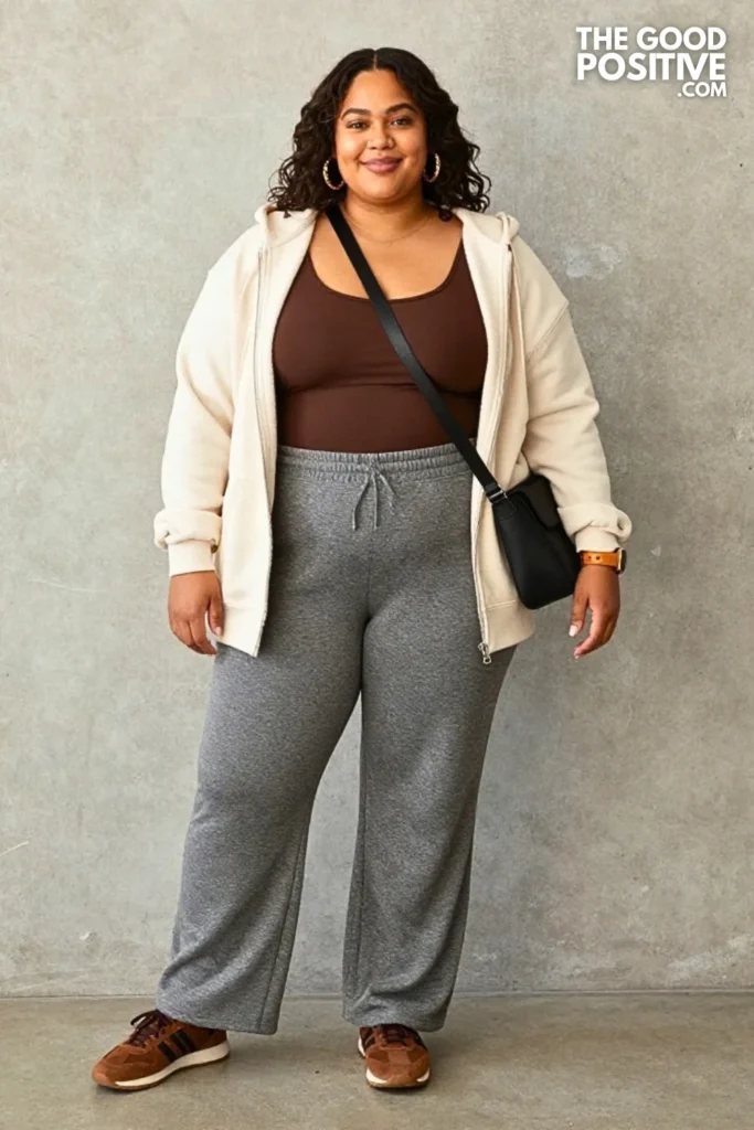 Espresso Longline Sports Bra With Gray Wide Leg Sweatpants