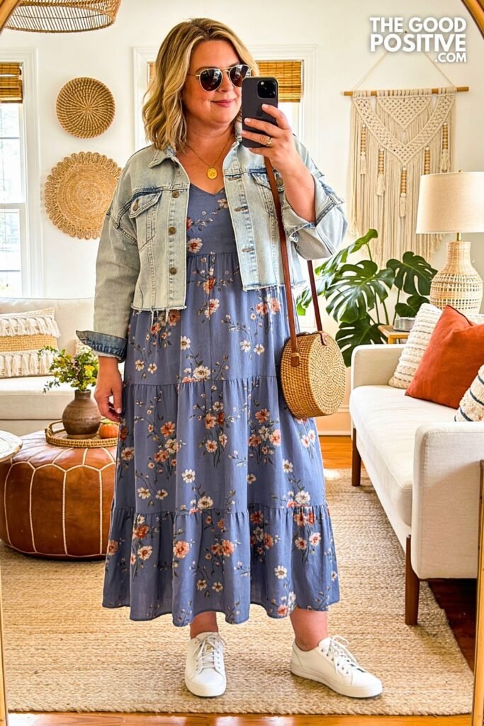Floral Tiered Maxi Dress With Denim Jacket