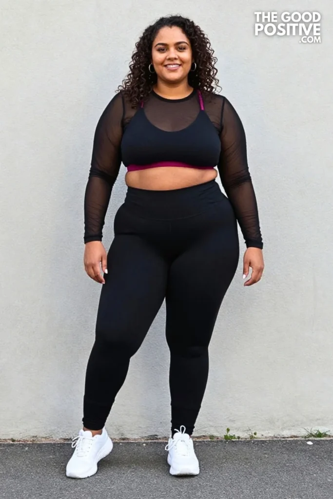 Fuchsia Longline Sports Bra With Sheer Black Mesh Layer