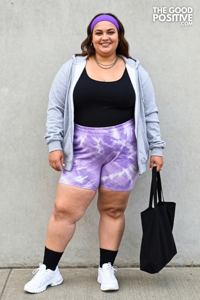 Lavender Tie-Dye Bermuda Sweatshorts With Slim Black Tank