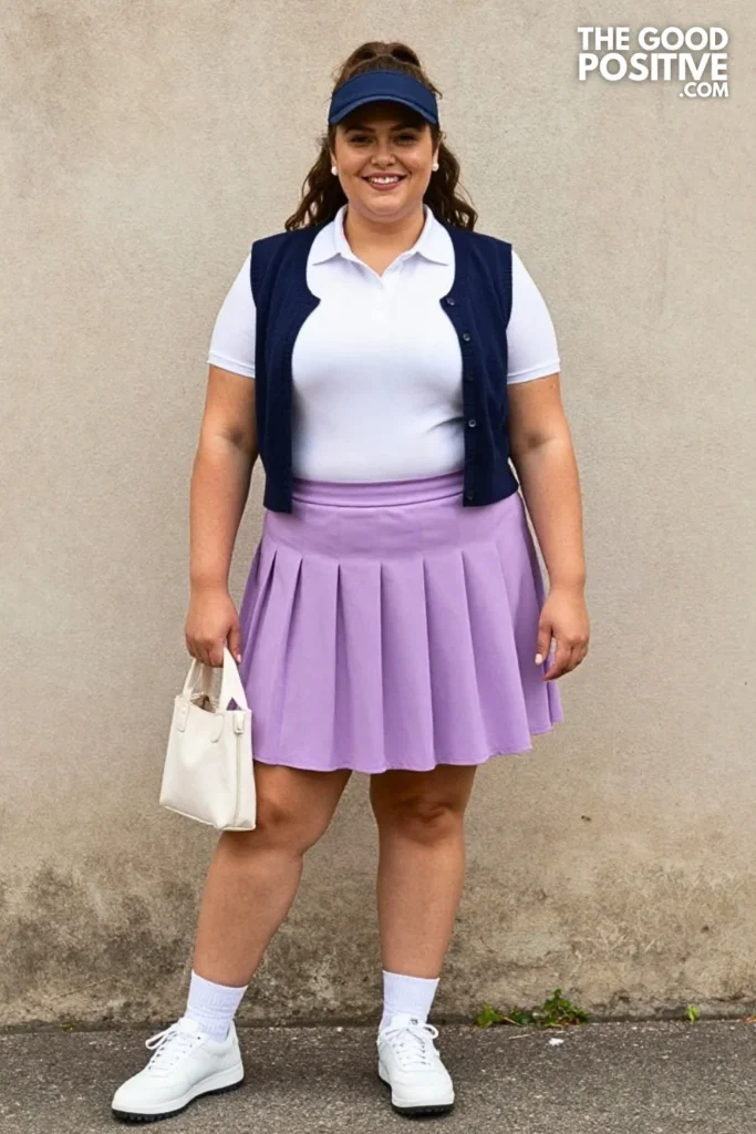 Periwinkle Pleated Golf Skort With Fitted White Polo Tee