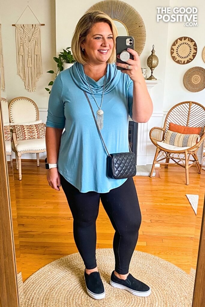 Periwinkle Tunic Top With Black Ponte Leggings