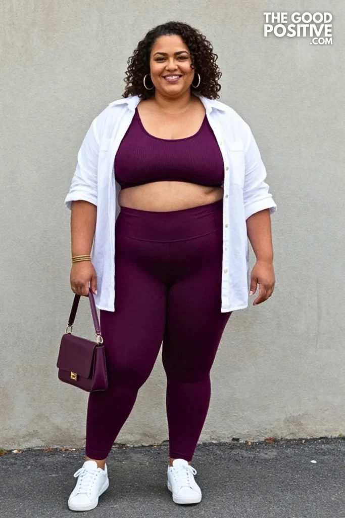 Plum Ribbed Seamless Set With Oversized White Poplin Shirt
