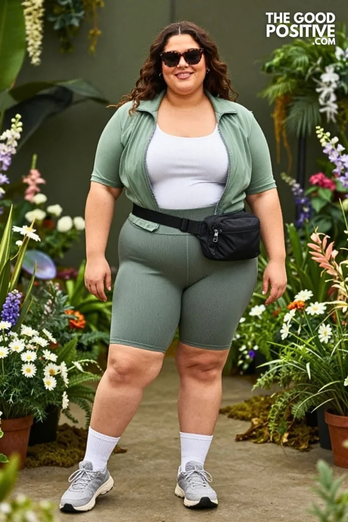 Sage Green Anorak With Ribbed Cycling Shorts